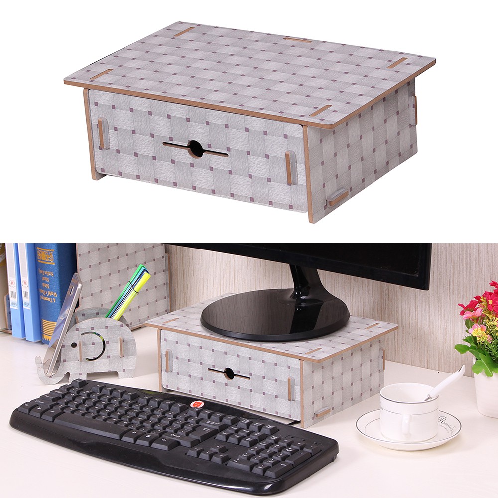 Small Desk Monitor Riser Stand Organizer Wood With Pen Holder
