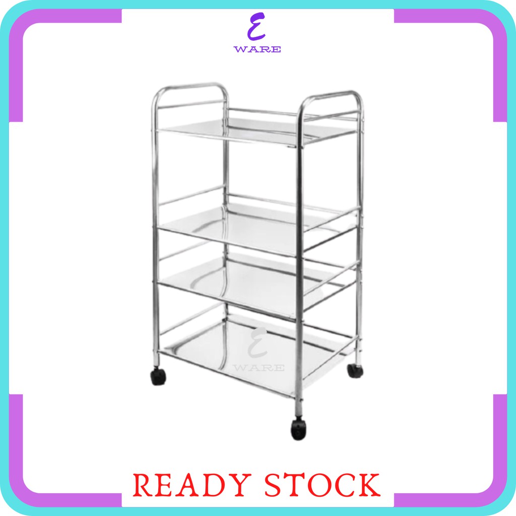 4 TIER X 40CM STAINLESS STEEL MULTI PURPOSE TROLLEY RACK WITH ROLLER