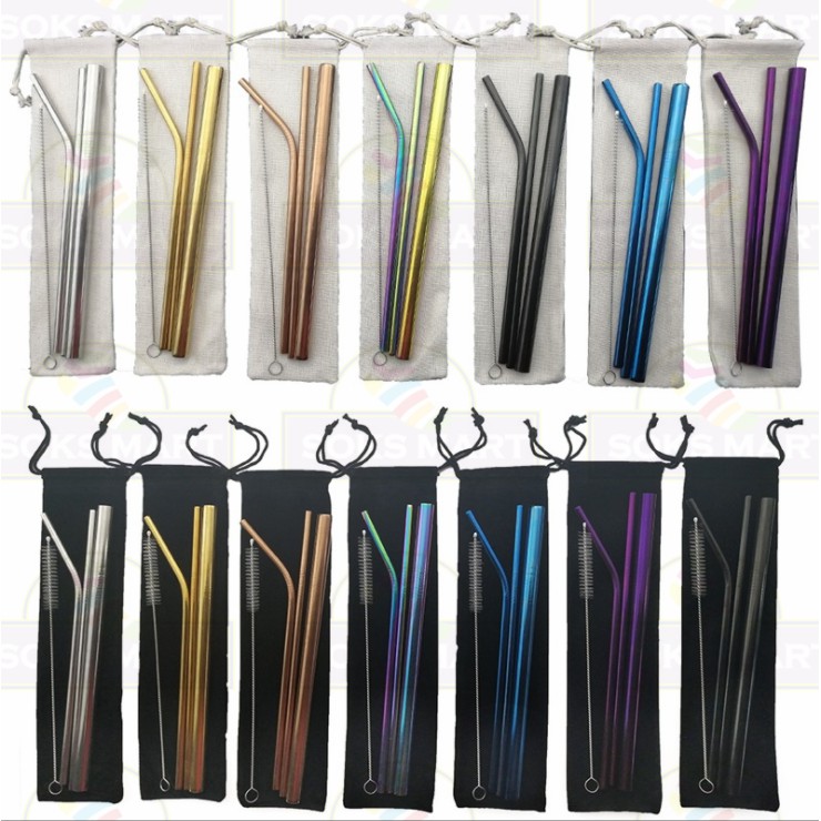 5 Pcs Straw Set 304 Stainless Steel Straws Drinking Straws Straight & Curve Reusable Washable