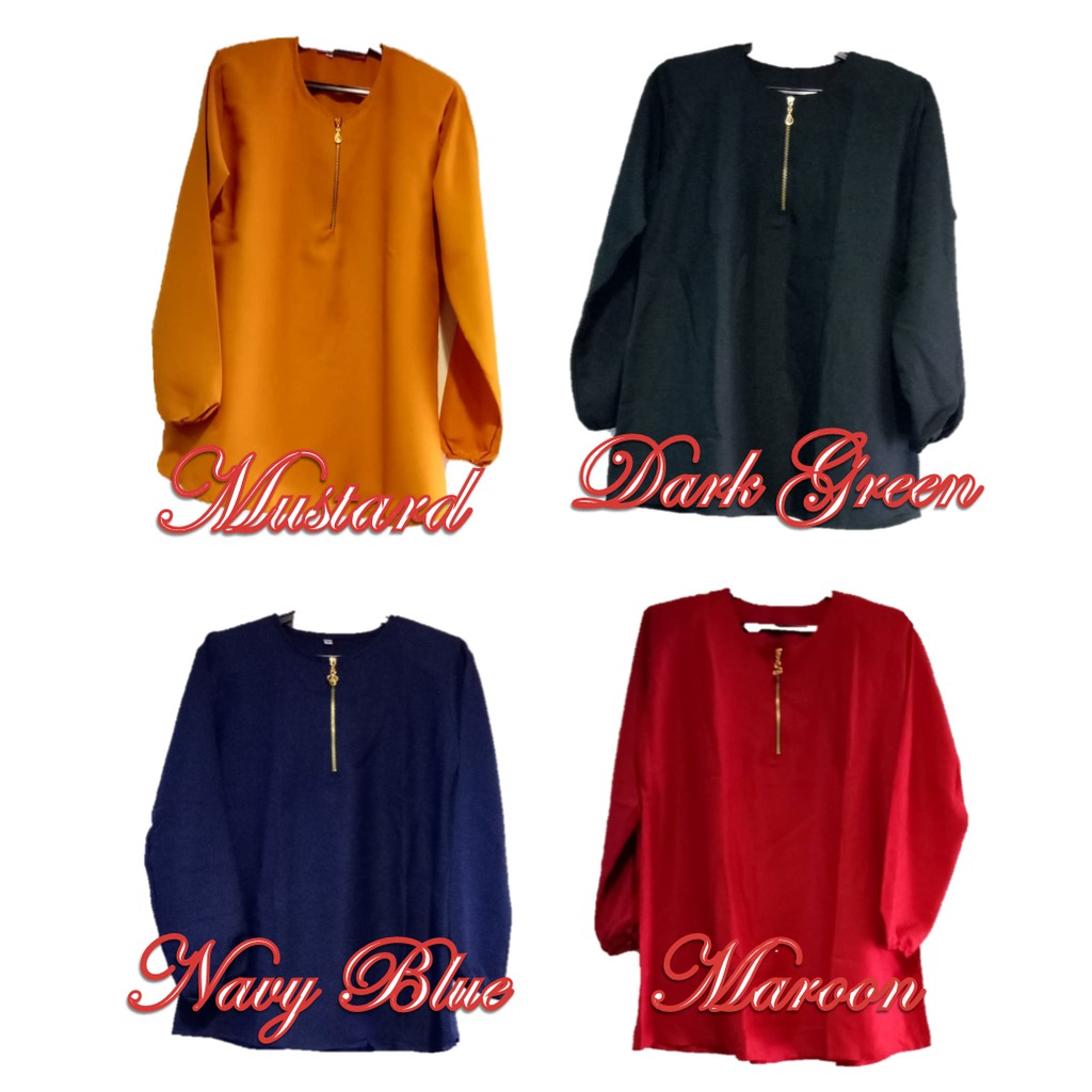 BLOUSE ZIPPED TANGAN BERGETAH (S-XXL) | Shopee Malaysia