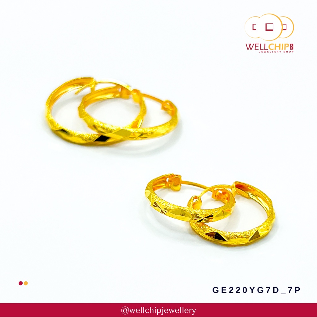 Subang Emas 916 OriginaI| Hoop 916 Gold Earrings | Emas 916 | Kedai Emas WELL CHIP