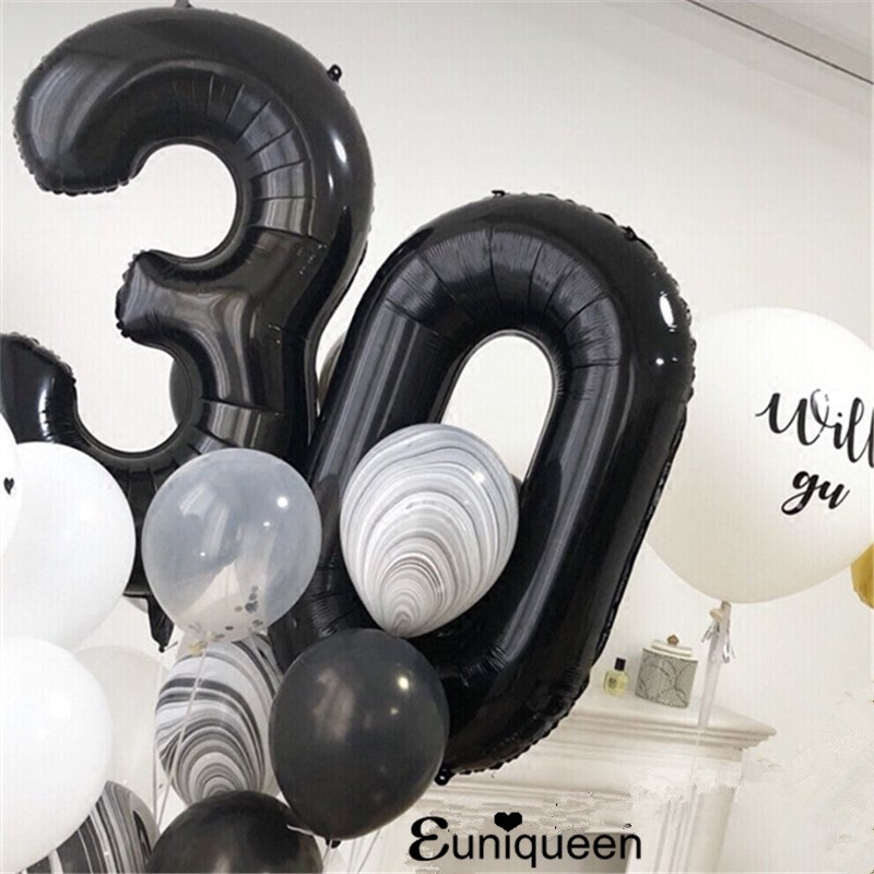 30" black theme party Black Number Balloon foil balloons 0 1 2 3 4 5 6