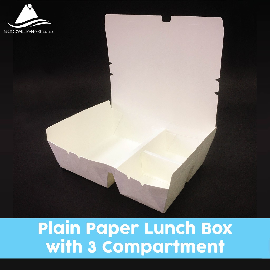 Disposable Plain Paper Lunch Box with 3 Compartment (125PCS) | Shopee ...