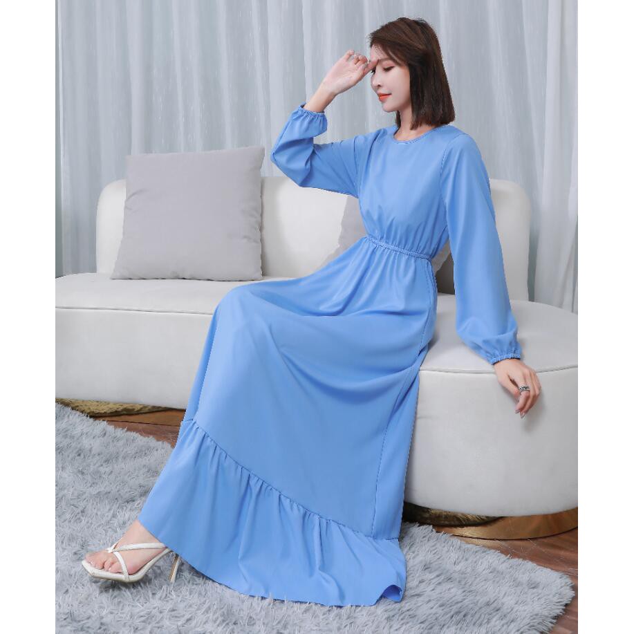 #102#Ready Stock Muslimah Women Solid color long Dress Maxi Dresses Muslim Wear Zip#102#