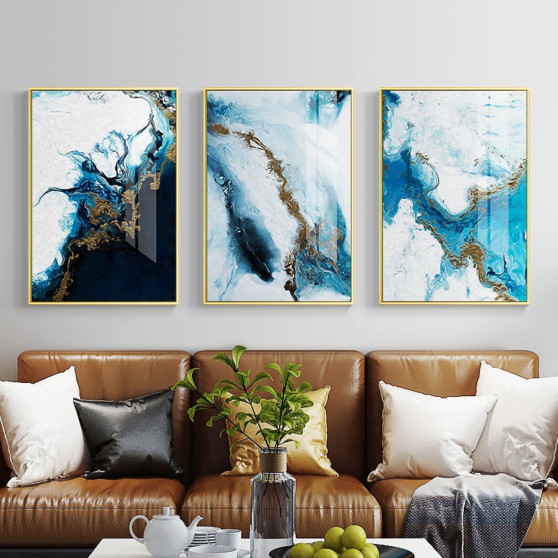 Nordic Abstract Color Spalsh Blue Golden Canvas Painting Poster