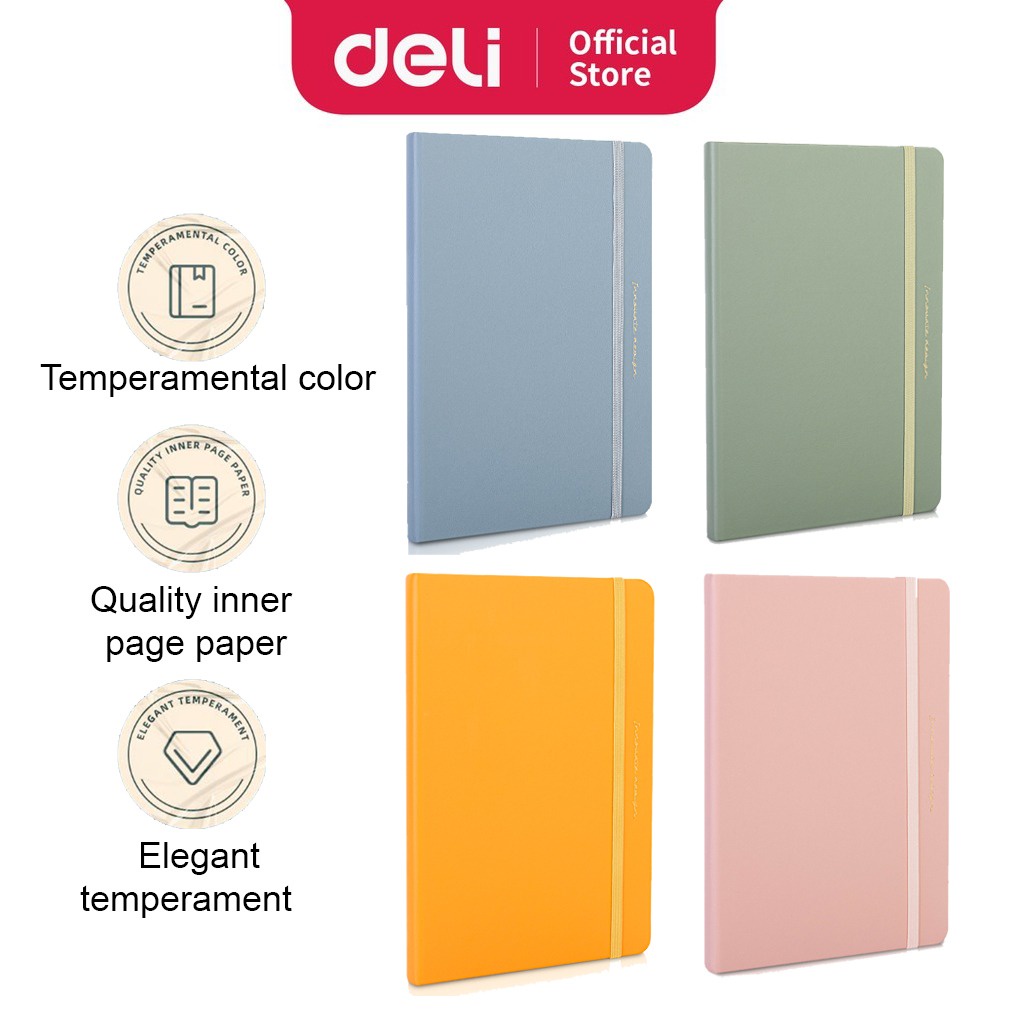 Deli Notebook 22295 Leather Cover Notebooks 25K-96 sheets Color Book Orange Pink Blue Green Leather Type Books[Per Book]