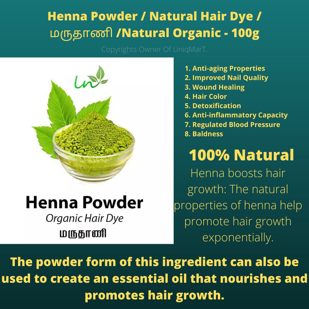 Henna Powder / Natural Hair Dye / மருதாணி /Natural Organic - 100g | Shopee  Malaysia