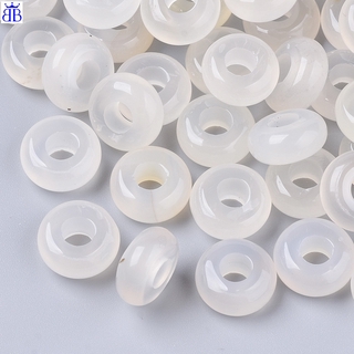 10pcs Natural Grey Agate European Large Hole Beads Rondelle Stone Loose 10x4.5mm 