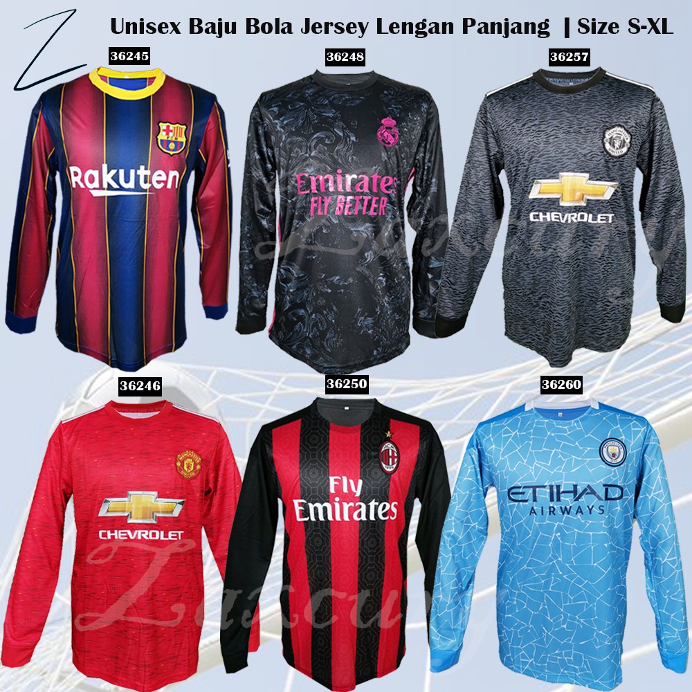 Ready Stock Unisex Baju Bola Jersey Lengan Panjang Size S Xl