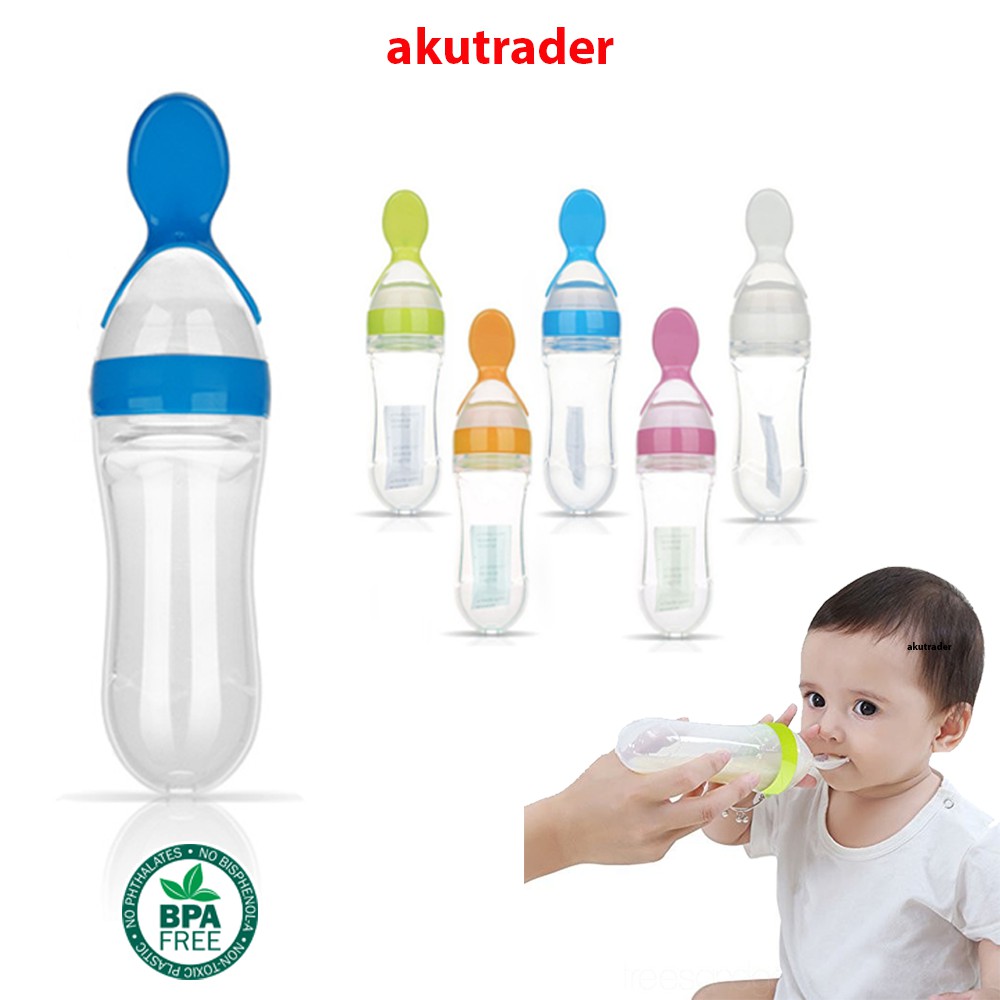 Baby Silicone Squeeze Bottle Spoon Food Feeder Baby Feeder Feeding Bottle Bekas Makanan Baby