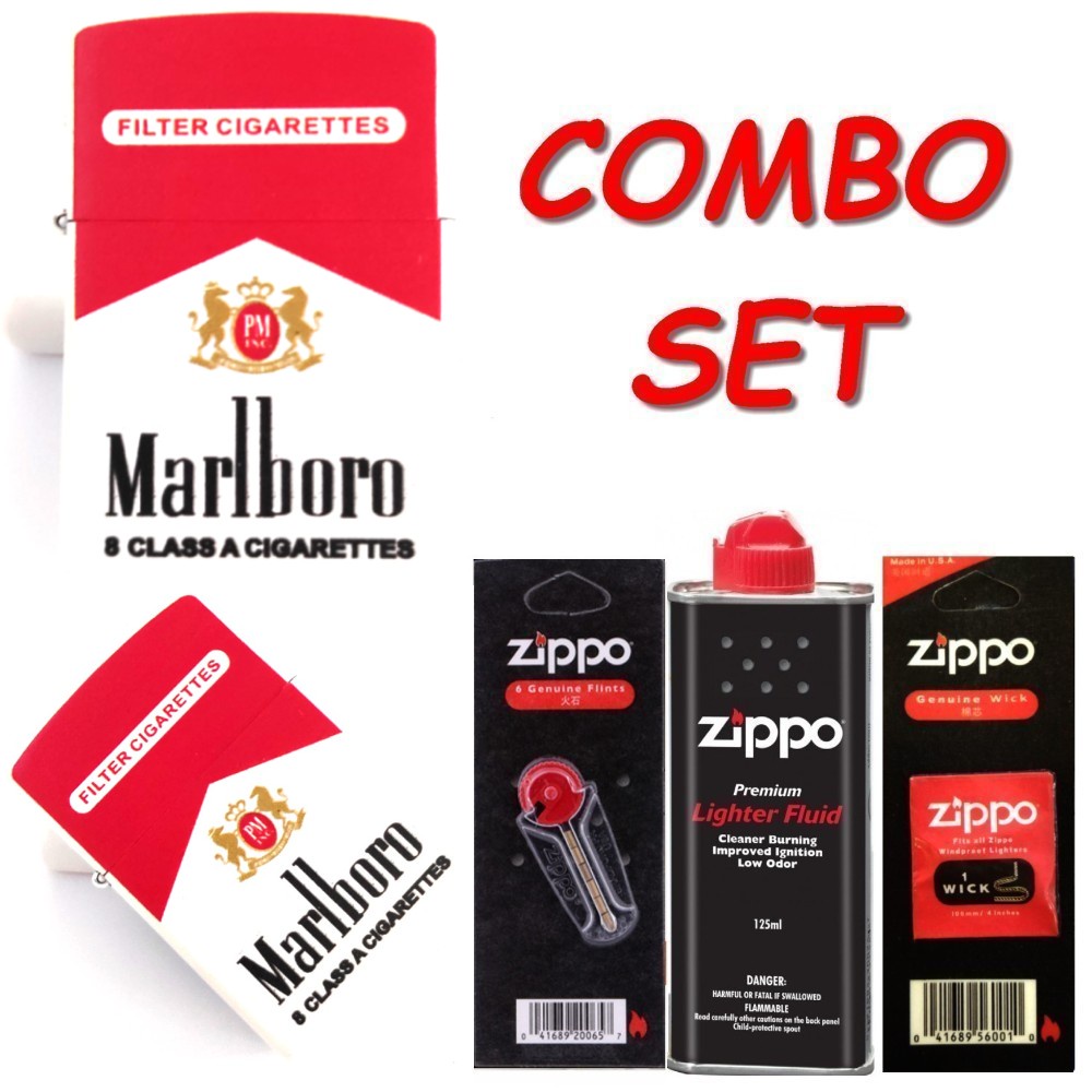 Original ZIPPO Set (Lighter Fluid 125ml + Flints 6pcs + Wick 1pc) + Red