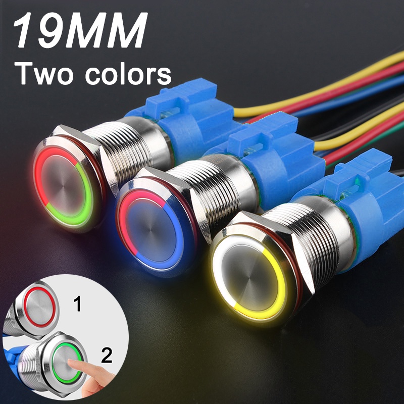 19MM Two Colors LED Metal Push Button Switch Waterproof Lamp Doorbell Car Boat Yacht Equipment ON OFF Momentary Latching 12V 24V 220V with Socket