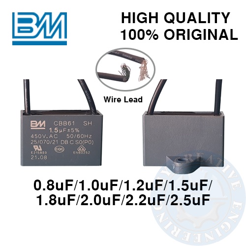 BM Fan Capacitor CBB61 450V 0.8 ~ 10 uF Kapasitor Kipas Compatible with Panasonic KDK Deka Alpha Philips and Others