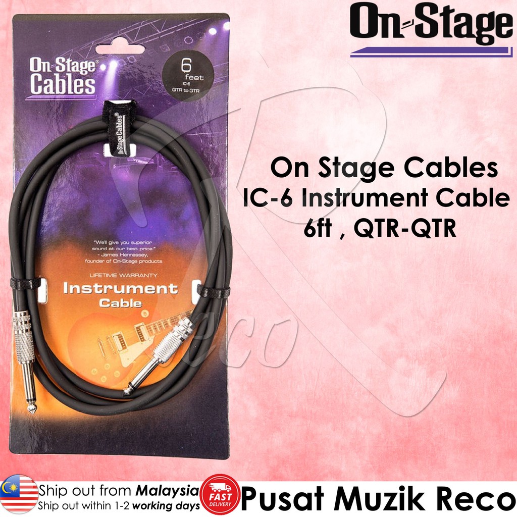 On Stage OSS IC-6 Instrument Guitar Cable 6ft (QTR-QTR)