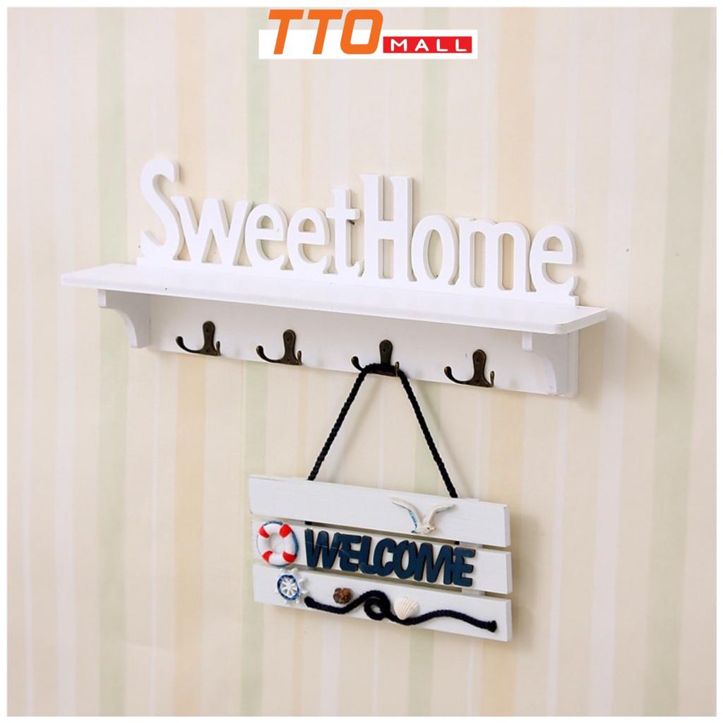 [TTO] Sweet Home Design Vintage White Wood Wall Mounted 4 Hook Storage ...