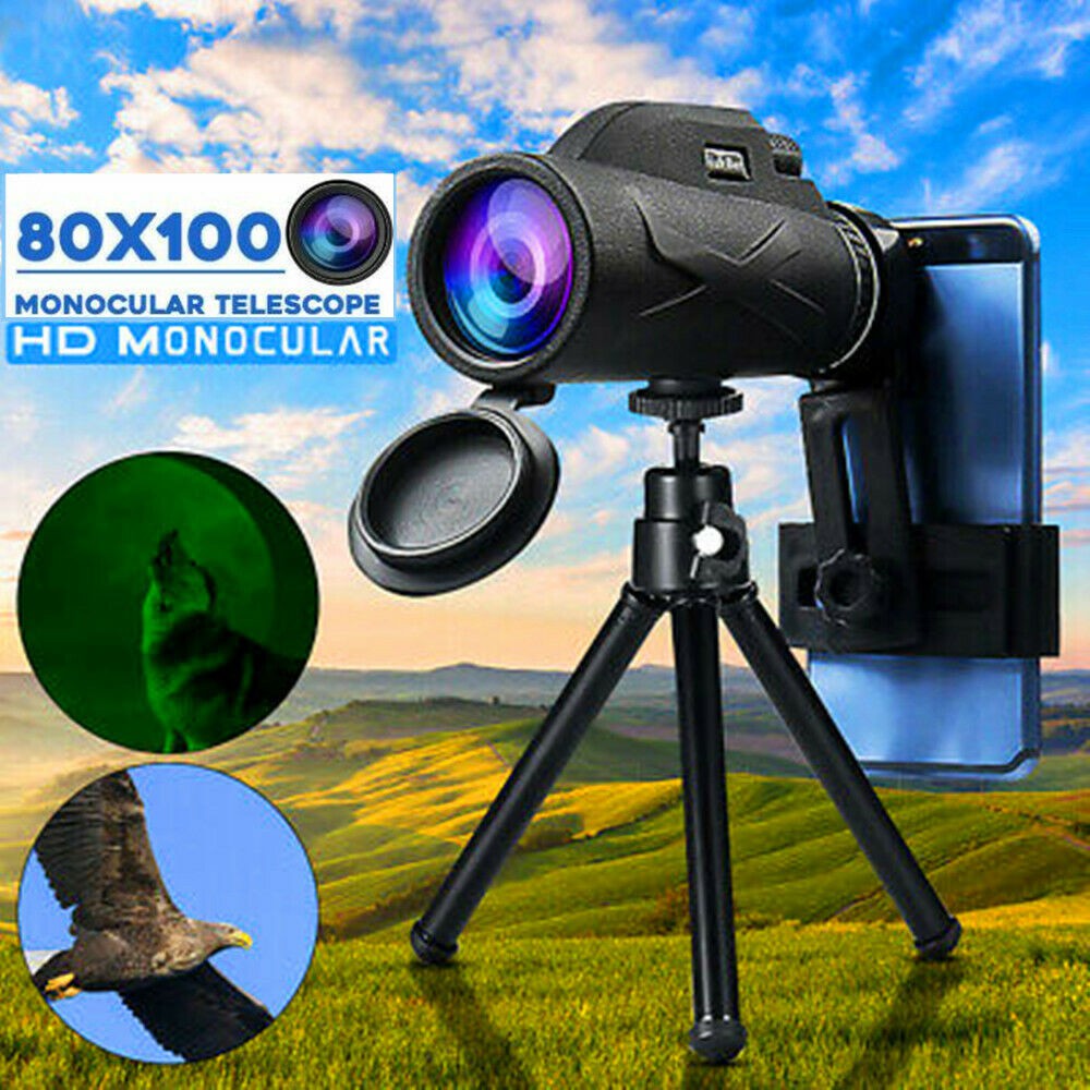 80x100 Magnification Monocular with Tripod Phone Clip Telescope