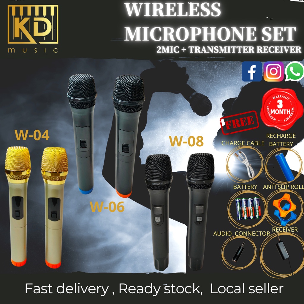 ☆WIRELESS 2MIC☆ UHF WIRELESS MICROPHONE SET WITH MINI RECEIVER W-04, W-06 AND W-08