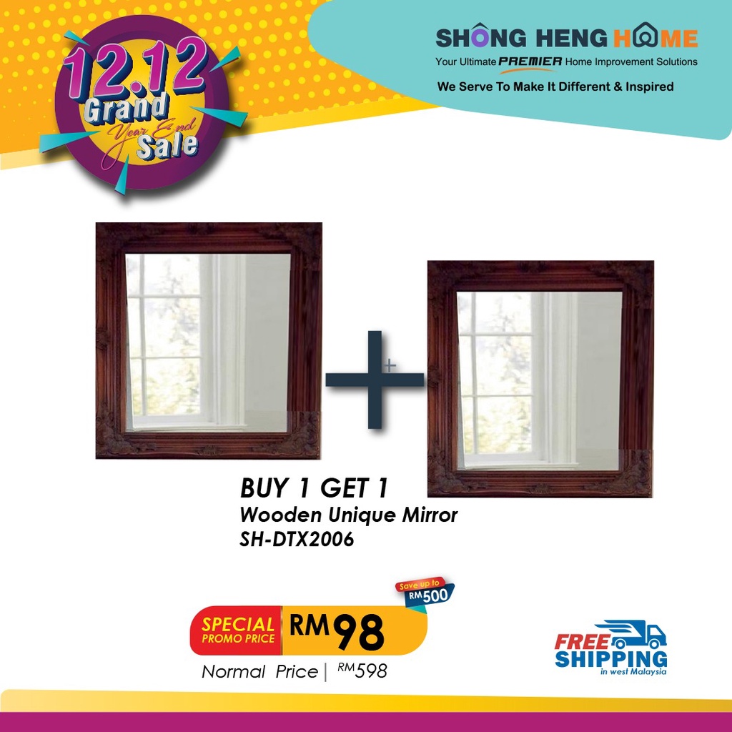 [12.12 SALE] FREE DELIVERY][BUY 1 GET 2] Solid Wood Rectangle Frame Wall Mirror SH DTX2006