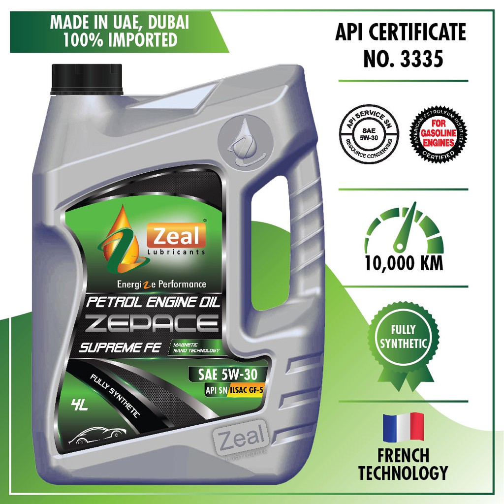 API Certified Zeal Zepace Fully Synthetic 5W40, 5W30, 0W20, Synthetic