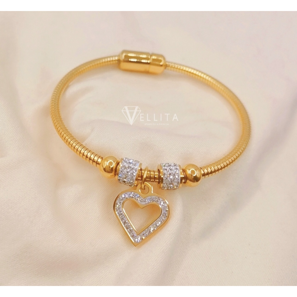 [VJ]Cuff Bangle "Mini Sparkling Diamond" Beautiful Magnetic Cuff 999.9 Bangkok Gold Plated Bangles