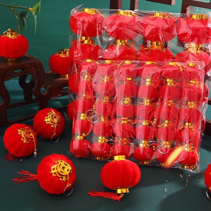 30pcs 2.6cm Small Flocking Red Lanterns/DIY Craft Cute Chinese Lanterns/ Spring Festival New Year Wedding Party Decor