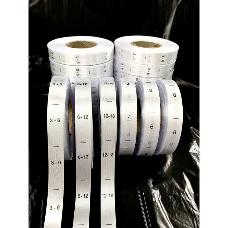 Printed Satin Size labels number / months (1200pcs/roll) Baby saiz label
