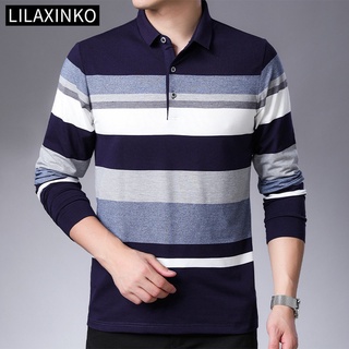 Whitive Mens Casual Stripes Long Sleeve Slim-Fit Basic Cotton Tees Top Polo 