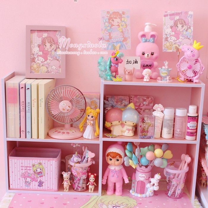 Pink Girl Heart Wooden Desktop Bookshelf Finishing Rack Soft