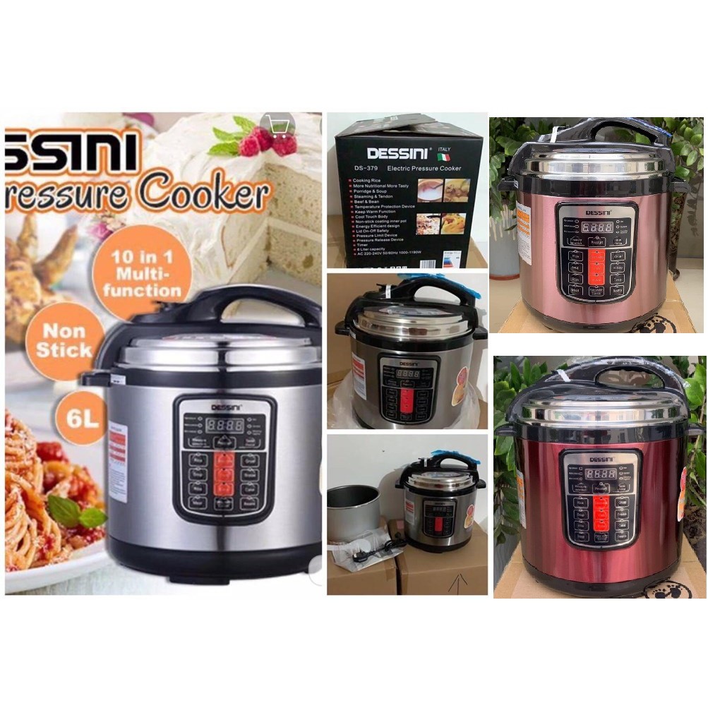 Dessini Pressure Cooker Rice Cooker Periuk Tekanan 6 Litre Metallic Red Pink  Periuk Tekanan Nasi Sup Bubur 6