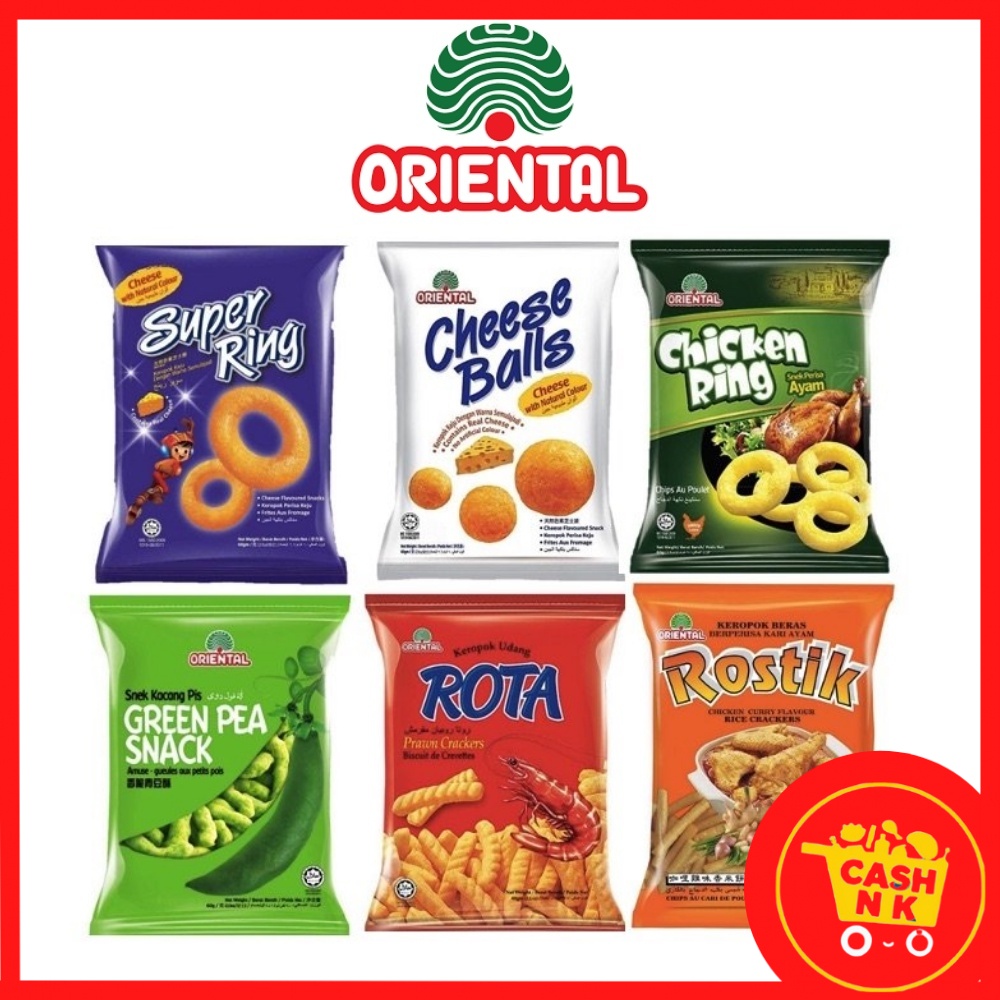 [CASHNK MINI MART] ORIENTAL Assorted Flavor Super Ring/Rota Prawn Cracker/Green Pea (Size : 60G/Family Pack 8x14G) [5F]