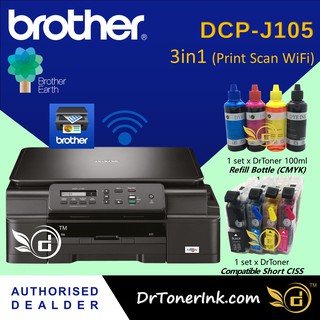 Brother 3 In 1 Inkjet Dcp J105 J105 Printer With Compatible Ciss Or Compatible Short Ciss 4 X Refill Ink By Drtoner Shopee Malaysia