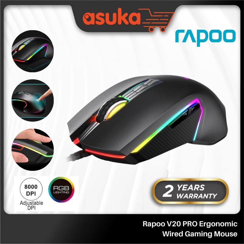 Rapoo V20 PRO Ergonomic Wired Gaming Mouse - 2Y