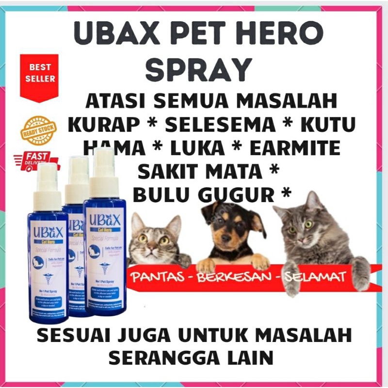 Ubax Spray Original HQ Selesai Masalah Kutu Hama Selsema Fungus Earmite Serangga Ubat Viral Spray Kucing (Inc Free Gift)