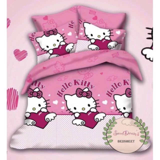 Hello Kitty Pink Single Size Bedsheet 2in1 Set Bed Sheet Cotton