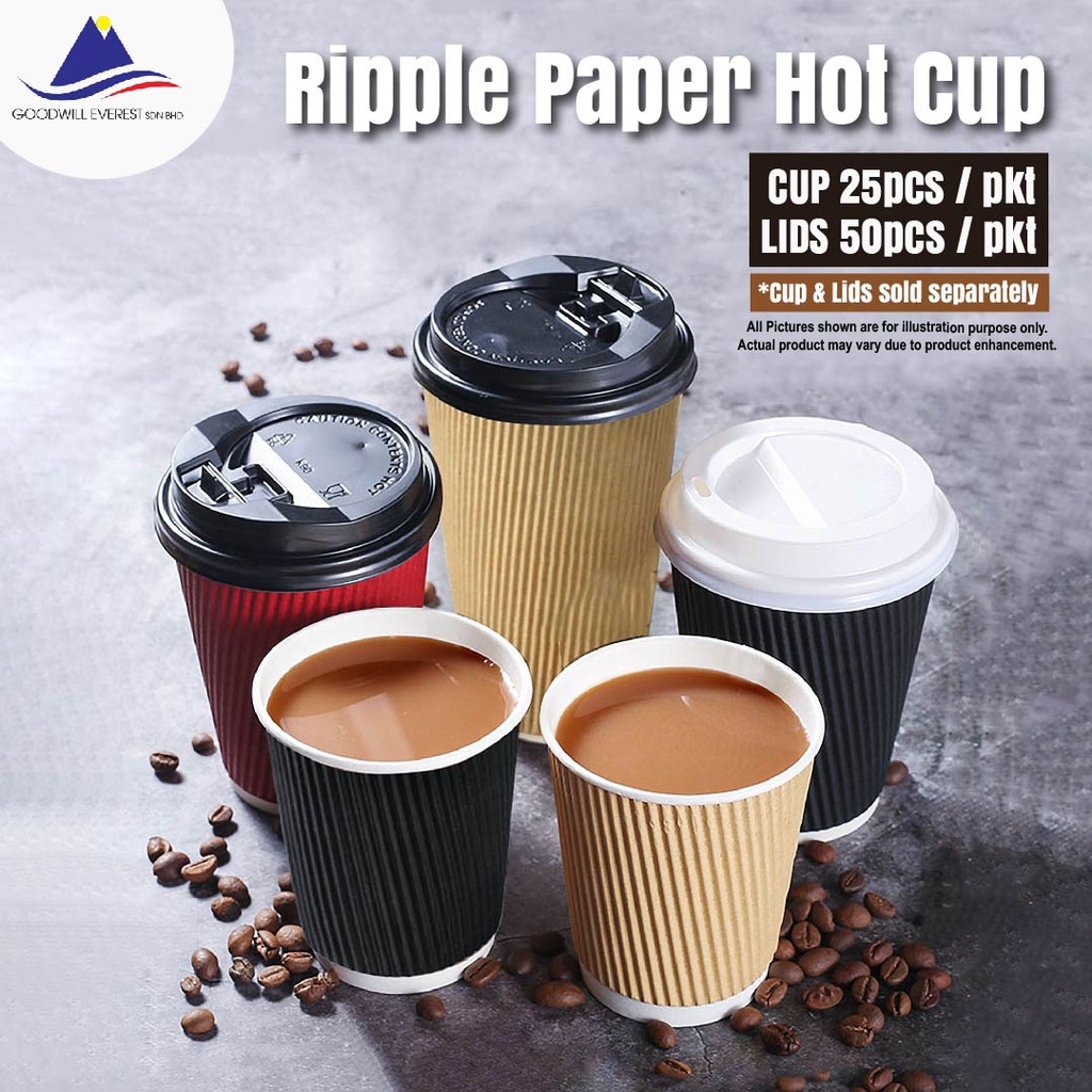 Ripple Double Wall Paper Hot Cup Reclosable Lid Coffee Tea Hot