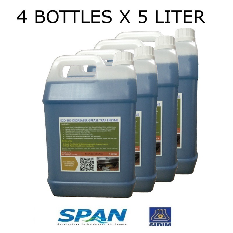 [READY STOCK] ECO BIODEGREASER GREASE TRAP ENZYME (4 Bottles x 5 Liter