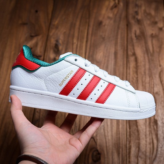 Adidas Superstar "White/Green" Red Stripe | Shopee
