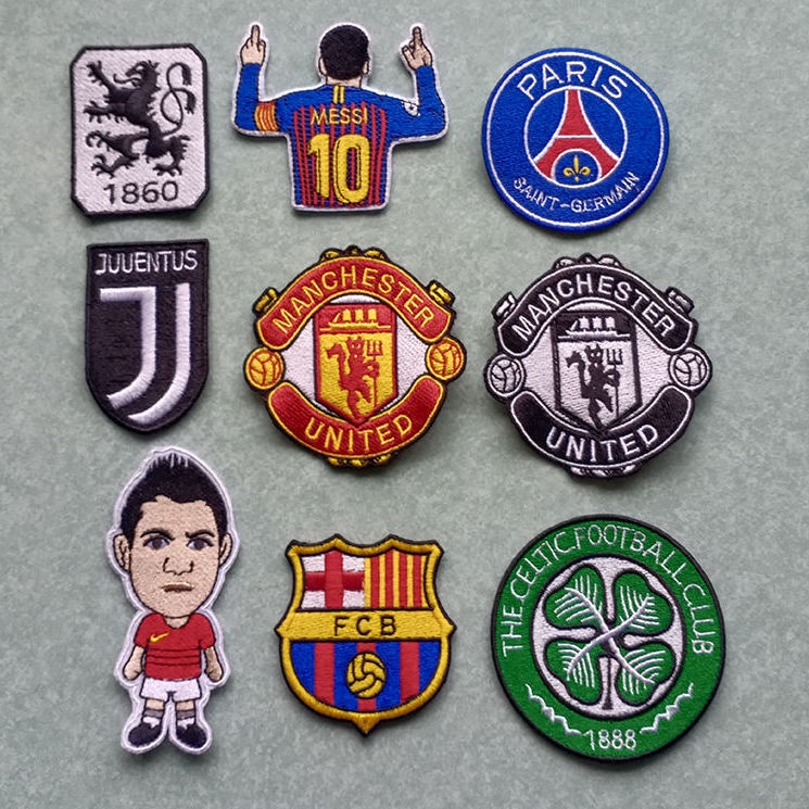 Embroidered Barcelona Liverpool AC Milan Manchester United Juventus Football Team Club Sign Logo Patches C Ronaldo Leo Messi Soccer Fans Clothes Accesory Stickers