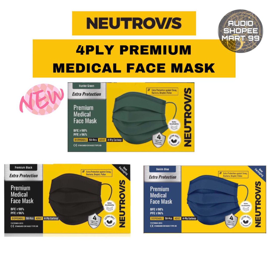 NEUTROVIS 4 PLY PREMIUM MEDICAL FACE MASK 50's - PREMIUM BLACK / DENIM ...