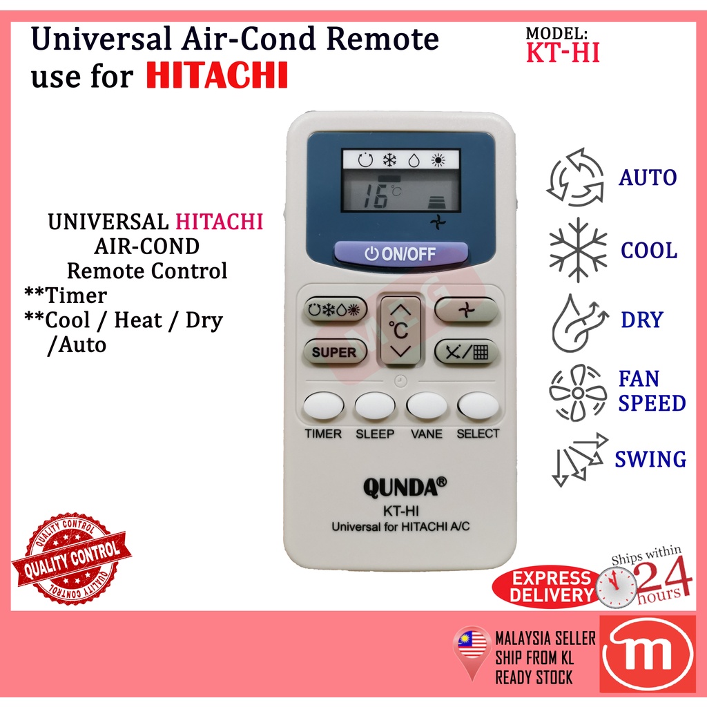 HITACHI AIR COND REMOTE CONTROL MULTI REPLACEMENT QUNDA (KTHI) AIRCOND