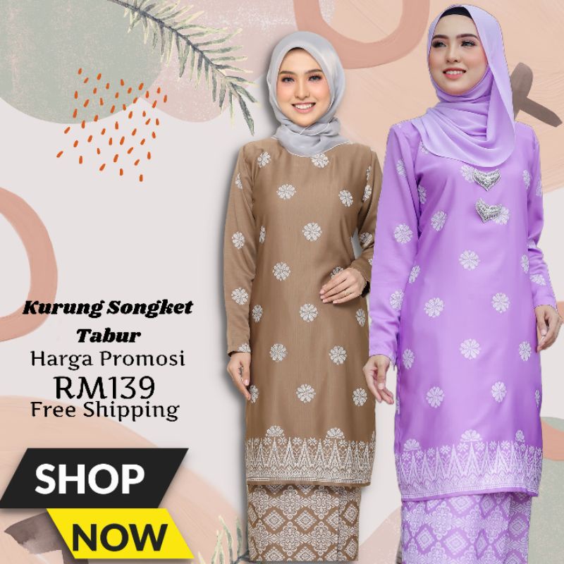 Baju Kurung Songket Tabur Moden Corak Songket Material Sakura Lembut