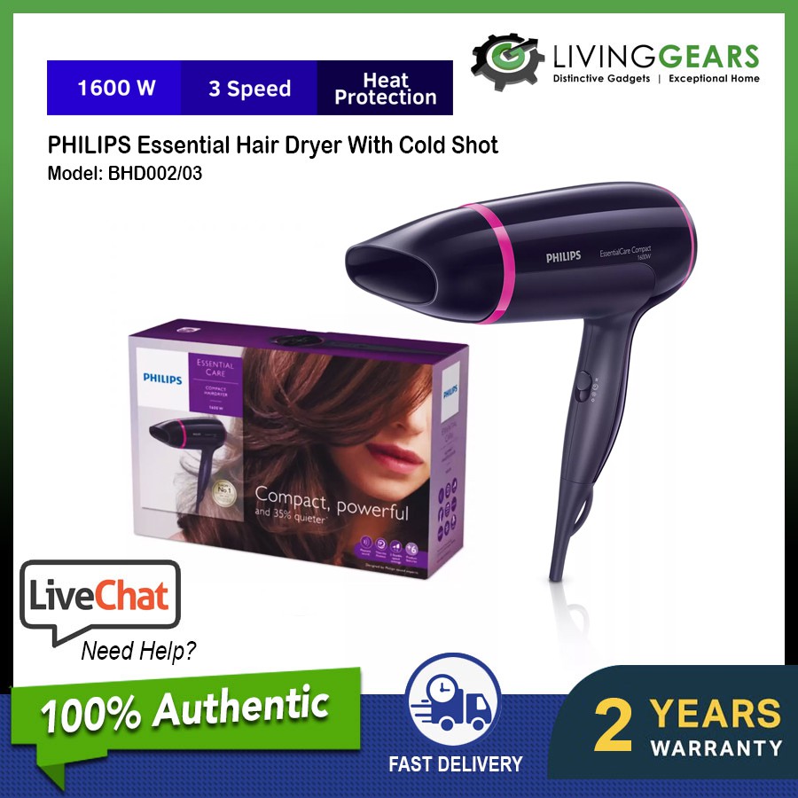 Philips BHD510 (4X ionic Care ) Compact Hair Dryer With 3 Heat/Speed  Settings/Cool Shot (1600W) BHD300/BHD006/BHD530 | Shopee Malaysia