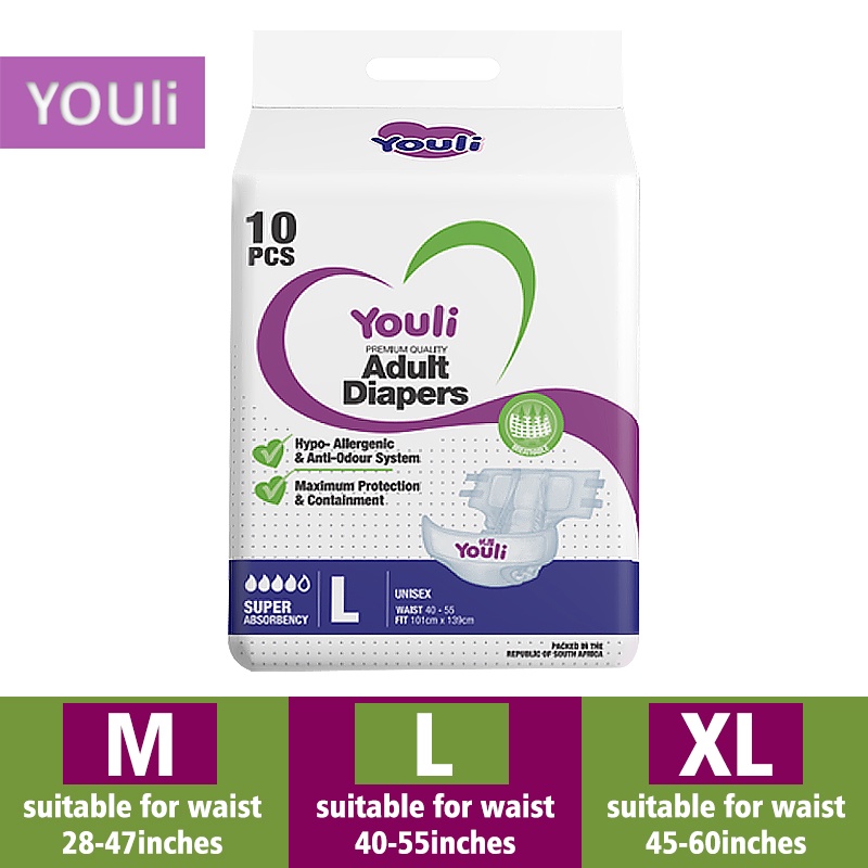 YOULI Breathable Adult Diaper - M/L/XL (10 Pcs)