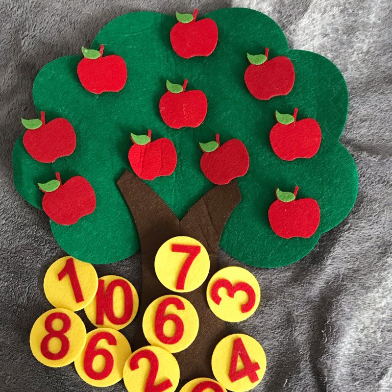 Quality Premium Kids Montessori Math Teaching Aids Number Matching Toy Felt Apple Tree Counting Finger Toddler Early ... - Image 2