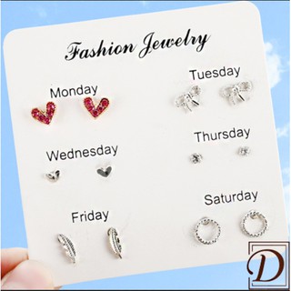 DuDu 6Pcs/Set Earrings Set Week Earrings Fashion Accessories Heart-Shaped Feathers Cute Beautiful Elegant