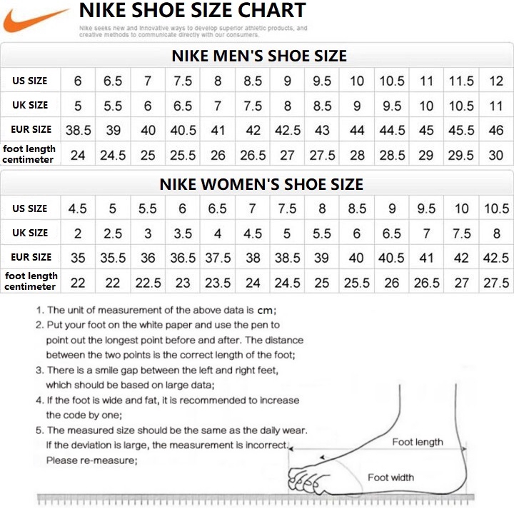 size guide nike shoes