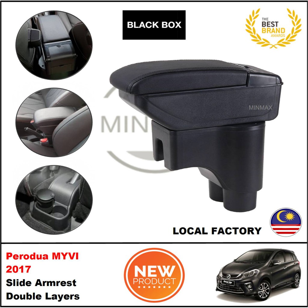 BLACK Perodua Myvi slide armrest car arm rest box center 