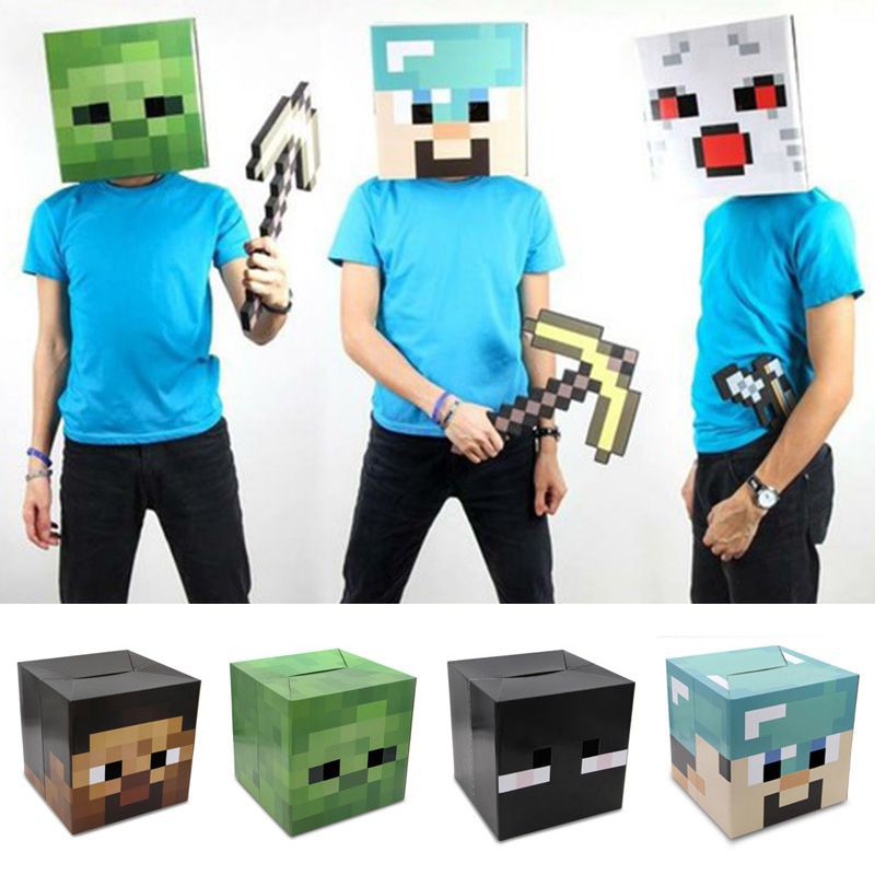 Minecraft Cardboard Head Cover Box Steve Creeper Enderman Mask Cosplay