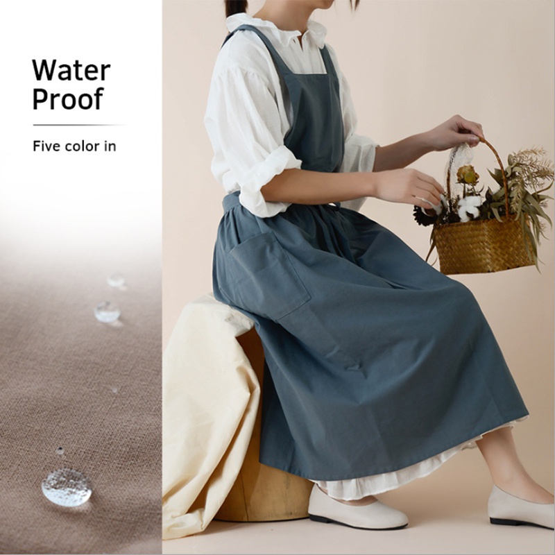 Waterproof Cotton Linen Apron Womens Vintage Kitchen Art Apron Bib Cafe Milk Tea Cafe Shop apron咖啡店围裙 烘焙店围裙 奶茶防水围裙