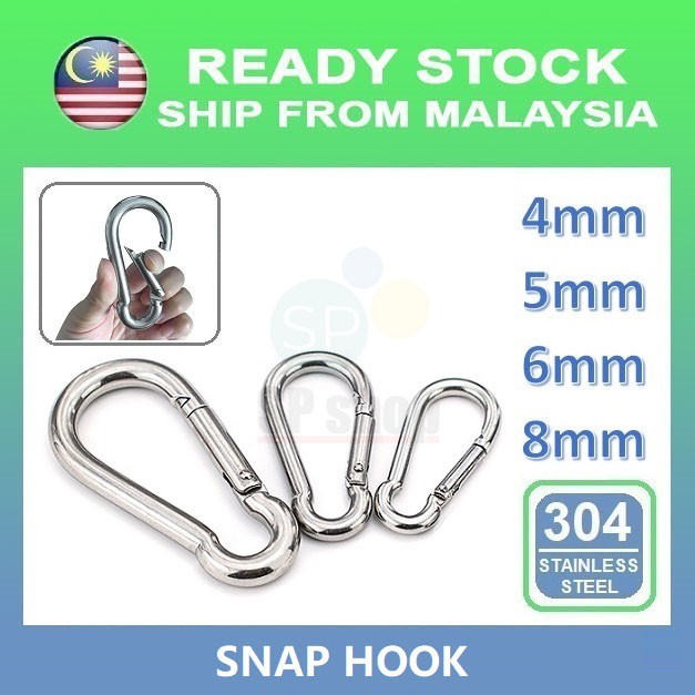 Stainless Steel 304 Spring Carabiner Snap Hook Keychain Quick Link Lock Buckle 4 / 5 / 6 / 7 / 8mm